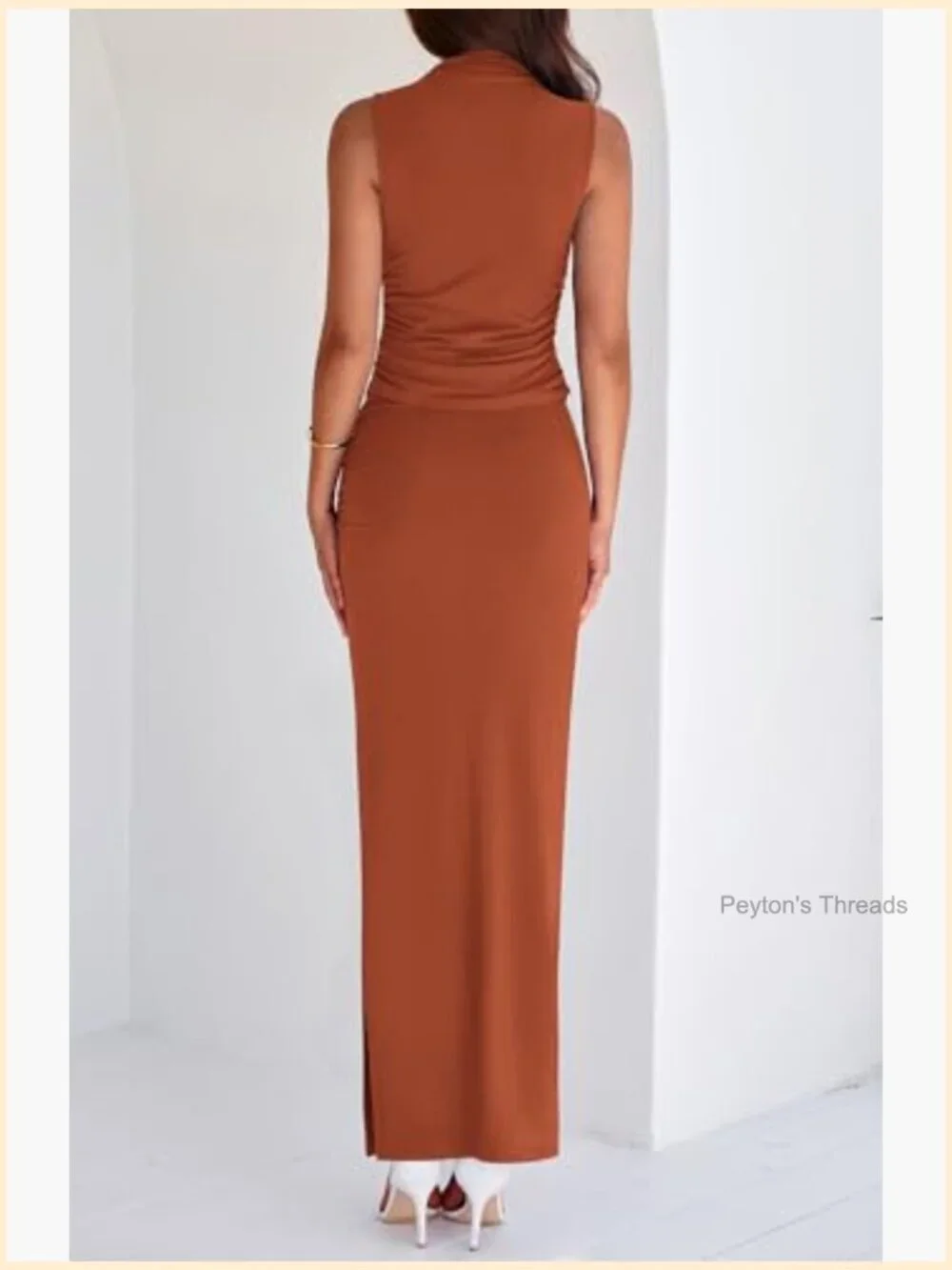 Two Piece Knit Skirt Set Mock Neck Sleeveless Top Maxi Skirt Bodycon Going Out